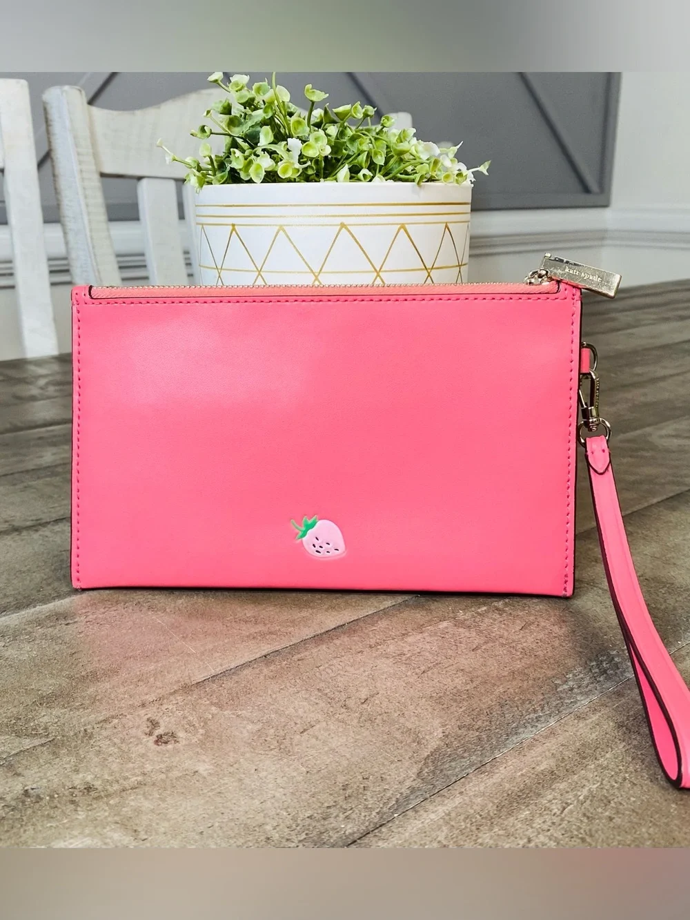 Kate Spade Picnic in the Park Strawberry Double Zip Wristlet Pink